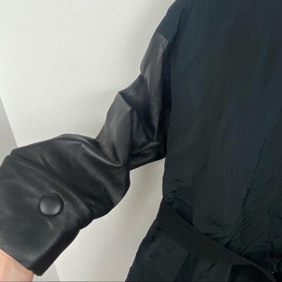 Vera Wang Collection Trench Coat Black Belted Size 0 Jacket Minimalist Oversized - Picture 8 of 14